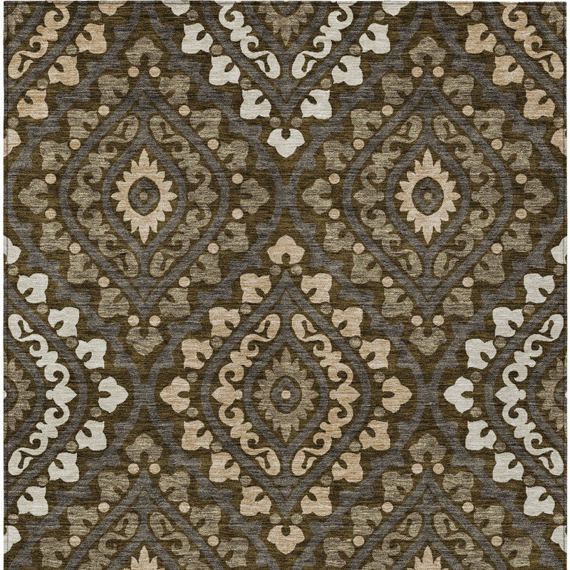 Tapis extérieur lavable floral taupe et gris 5 pi x 8 pi brun