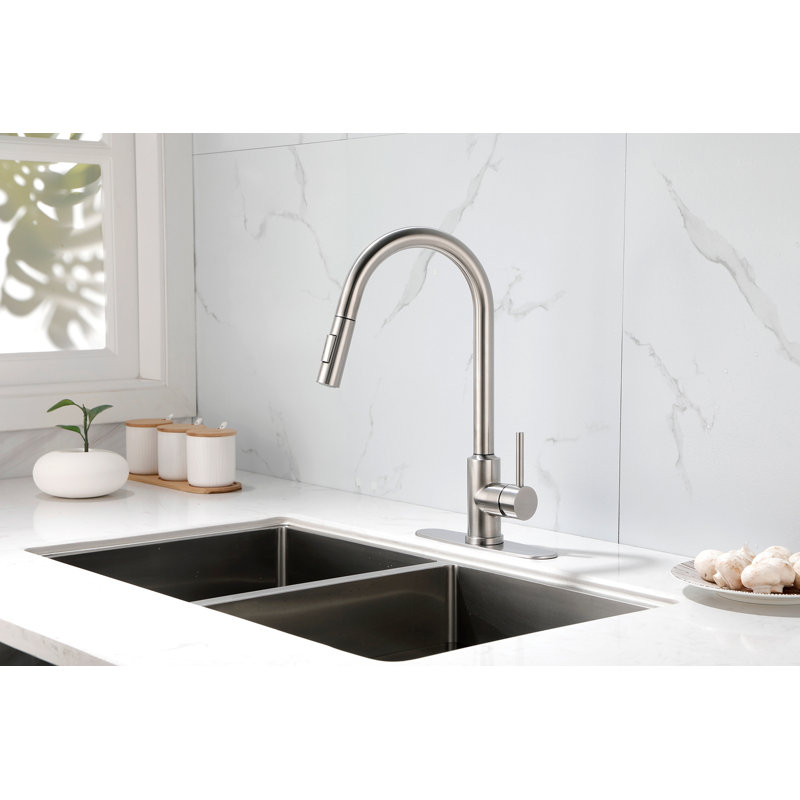 Kitchen Faucet With Pull Down Sprayer, Brushed Nickel