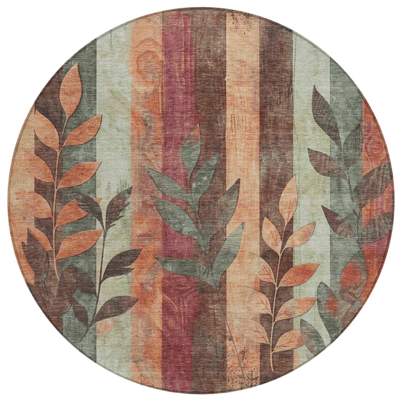 Machine Washable Indoor/Outdoor Xhevrie Terracotta Rug, Round 8'