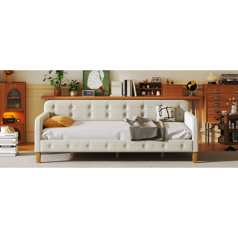 Lit de jour simple avec accoudoirs carrés et blancs élégants et pratiques pour le salon