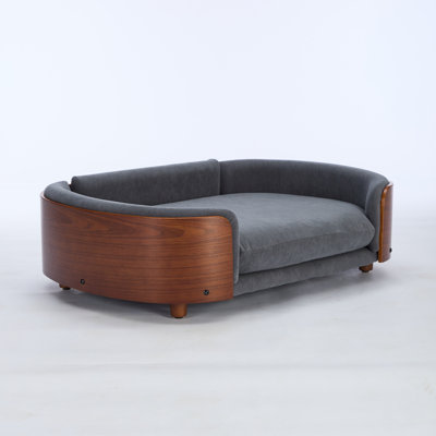 Scandinavian style Elevated Dog Bed Pet Sofa With Solid Wood legs and Bent Wood Back, Velvet Cushion