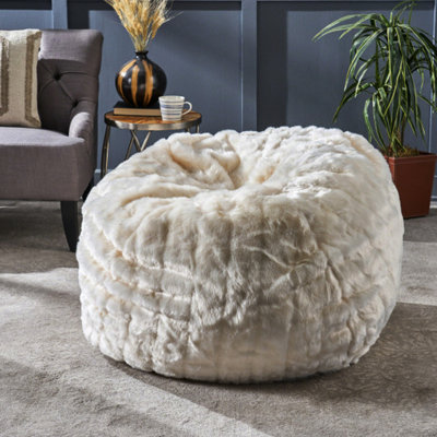 Fauteuil à billes de 3 pieds en fausse fourrure blanche, aspect doux, rembourrage en mousse, fermetures à glissière pour un retrait facile, capacité de 300 lb, espace de confort idéal pour le salon, textures, mousse, détente