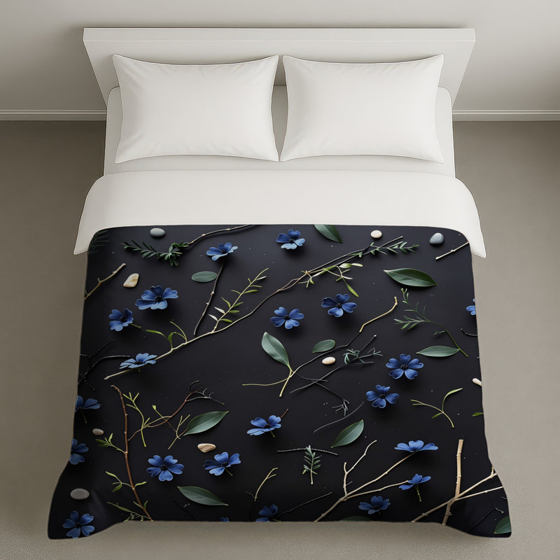 Housse de couette florale bleue, Grand lit