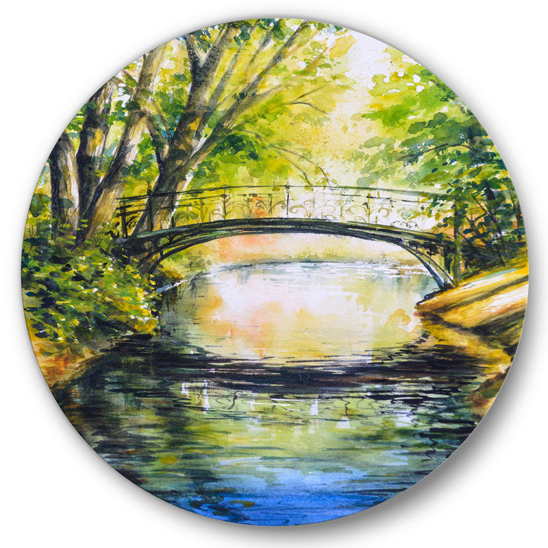 Pont sur une eau troublée dans un parc forestier - Lake House, H 11 po x l 11 po x p 1 po