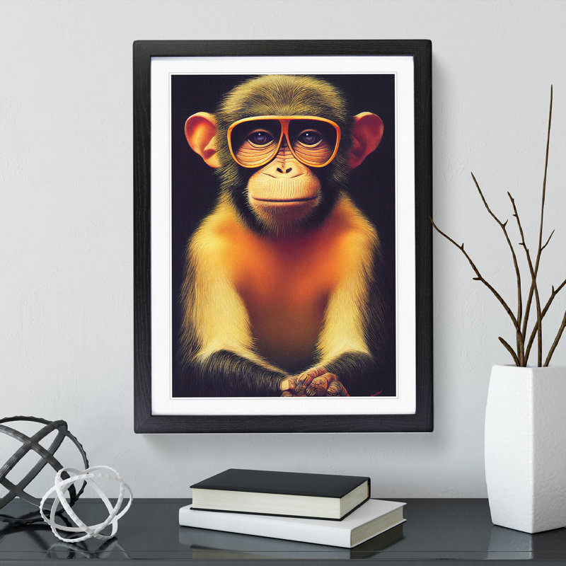 Monkey In Glasses No.1 - Framed Print, Black, 34cm H x 25cm W