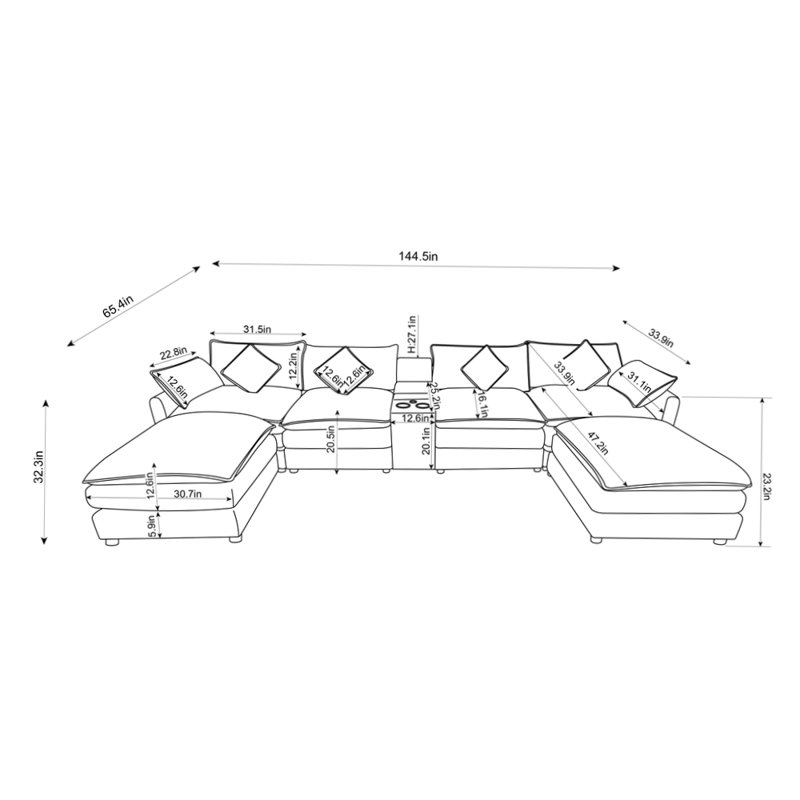 Canapé modulaire en U 141 pouces 141 po, Velours côtelé vert