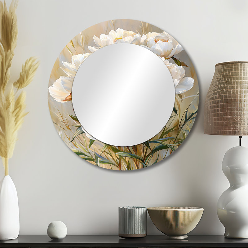 Pivoines dans un air d'automne I - décoration murale miroir floral - imprimé sur métal, 23 po x 23 po
