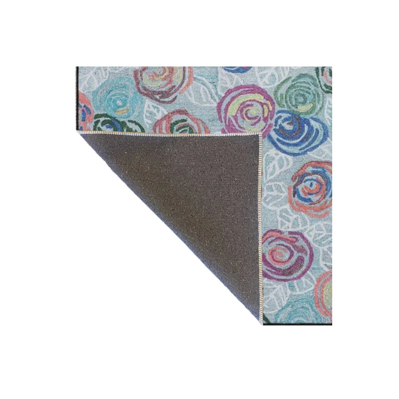 Blue Background Floral Woven Base Washable Carpet, Rectangle 4'8" x 6'7"