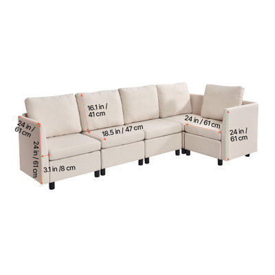Modular Sectional Sofa, Modern 5-Seater Modular Sofa with Hidden Storage, Cloud Sectional Couch with High Rebound Sponge, Solid Wood Frame Upholstered