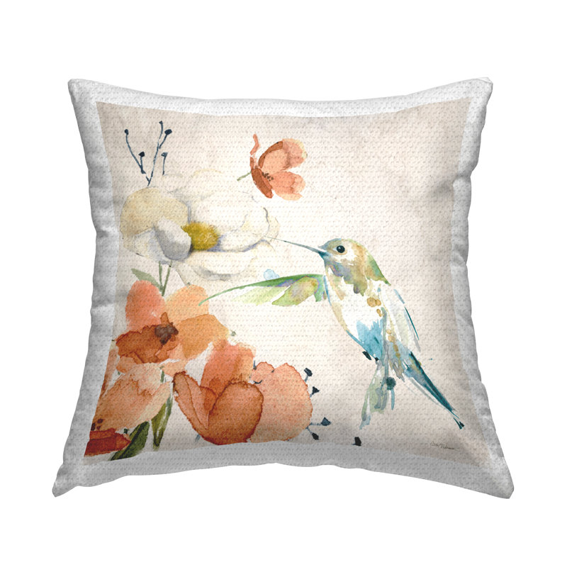 Fluttering Bird & Florals Outdoor Printed Pillow by Carol Robinson