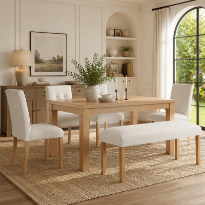 6-Piece Modern Dining Set with Rectangular Kitchen Table, 4 Upholstered Chairs, and a Bench, Space-Saving, Easy Assembly