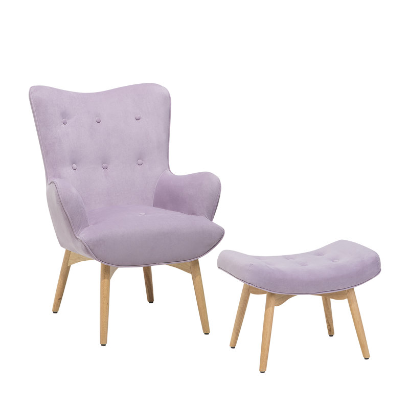 Carwile Upholstered Wingback Chair With Footstool, Pink