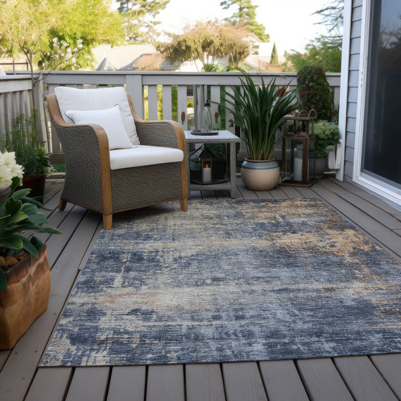 Roumiya Blue Washable Indoor-Outdoor Rug - , 8' x 10'