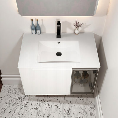 30" Elegant Wall-Mounted Bathroom Vanity with Ceramic Sink - Modern, Space-Saving Luxury for Your Sanctuary