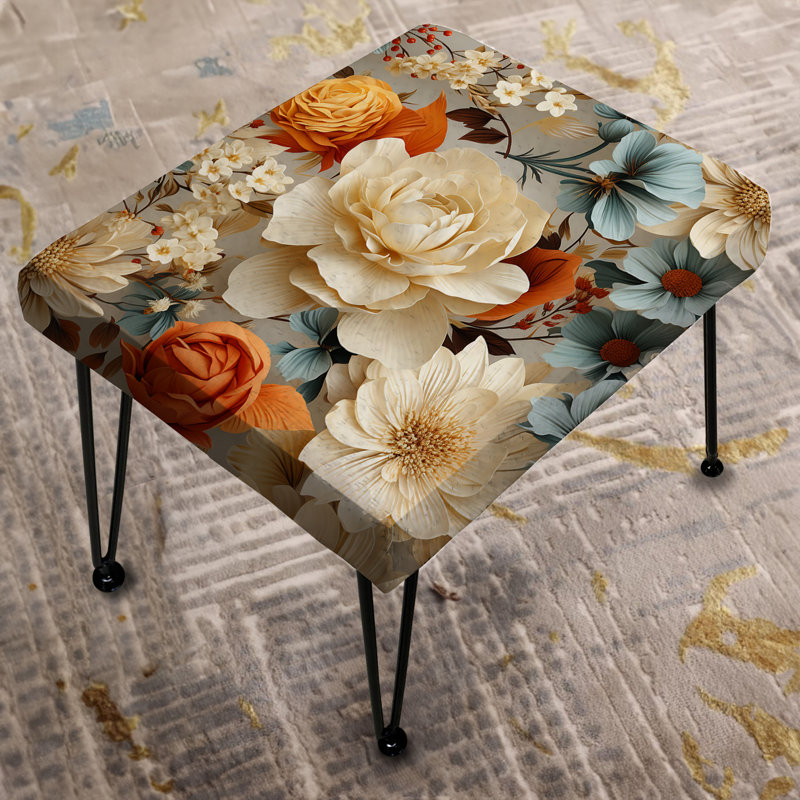 Orange Rustic Elegance Floral Pattern - Floral Rectangle Ottoman