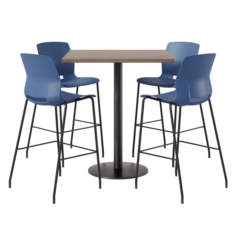 KFI Studios Square Bistro Table Set, 1 Table, 4 Stools, Navy/Black, 41"H x 42"L x 42"W, Studio Teak