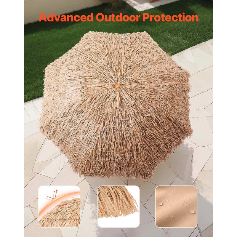 Double-Layer Thatch Tiki Umbrella Easy Assembly