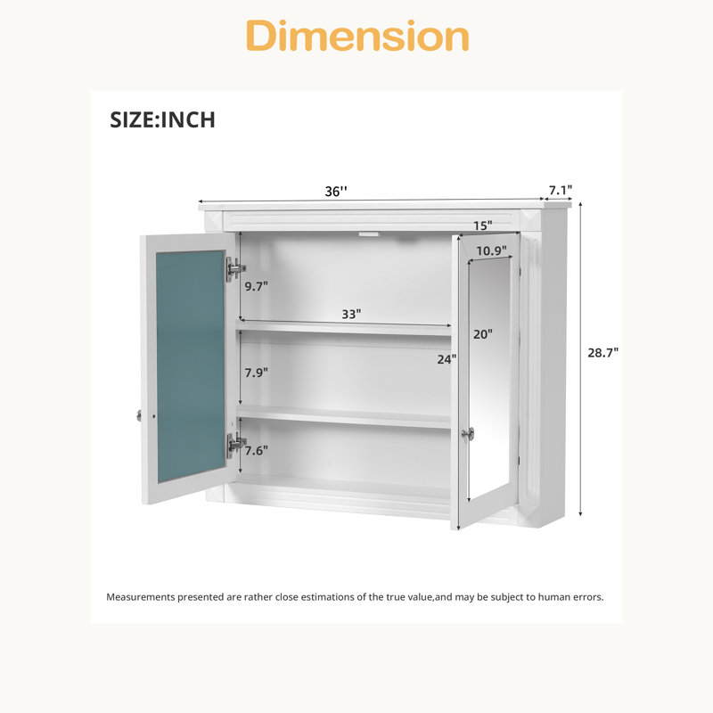 Armoire à pharmacie murale 36 po x 28 po, armoire de rangement murale moderne avec 2 miroirs, Blanc