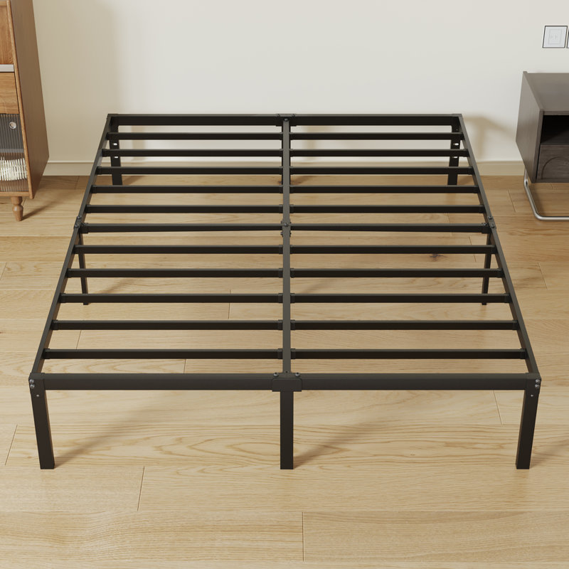 Base de lit plateforme en métal 14 po avec espace de rangement, Grand lit, Noir, 14"