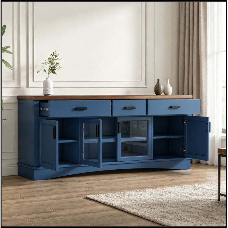 Portes en verre Brodsky, tiroirs de rangement et tablettes réglables, Bleu