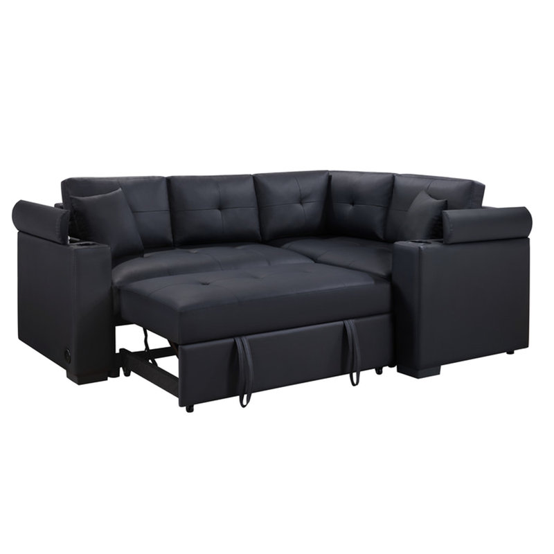 Canapé modulaire noir avec fonction couchette, porte-gobelets et sièges en mousse pour ports, hauteur du produit: 35,5 po