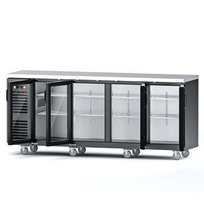 Coolake 92 Commercial Back Bar Cooler with 4 Glass Doors, 33-41, 28.5 Cu.Ft. Stainless Steel Top Back Bar Refrigerator with LED Lighting, Back Bever | Fridge.com