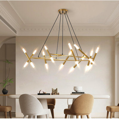 Lustre moderne de 41 po - Branche, tubes givrés et cordons noirs | Luminaire suspendu à hauteur réglable pour la salle à manger, le salon et la cuisine