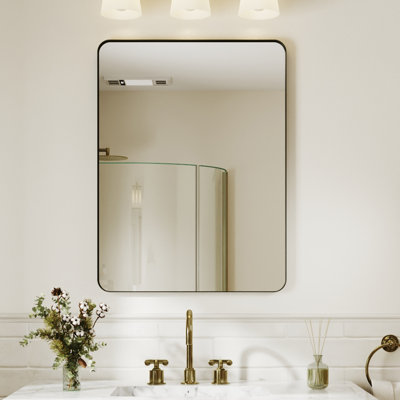 Black Aluminum Framed Rectangle Bathroom Mirror, Vanity Mirror With Tempered Glass