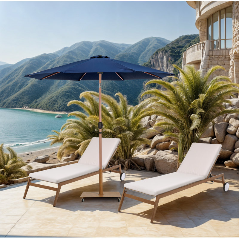 Parasols de patio en tissu Chavelle, Teck, Bleu marine