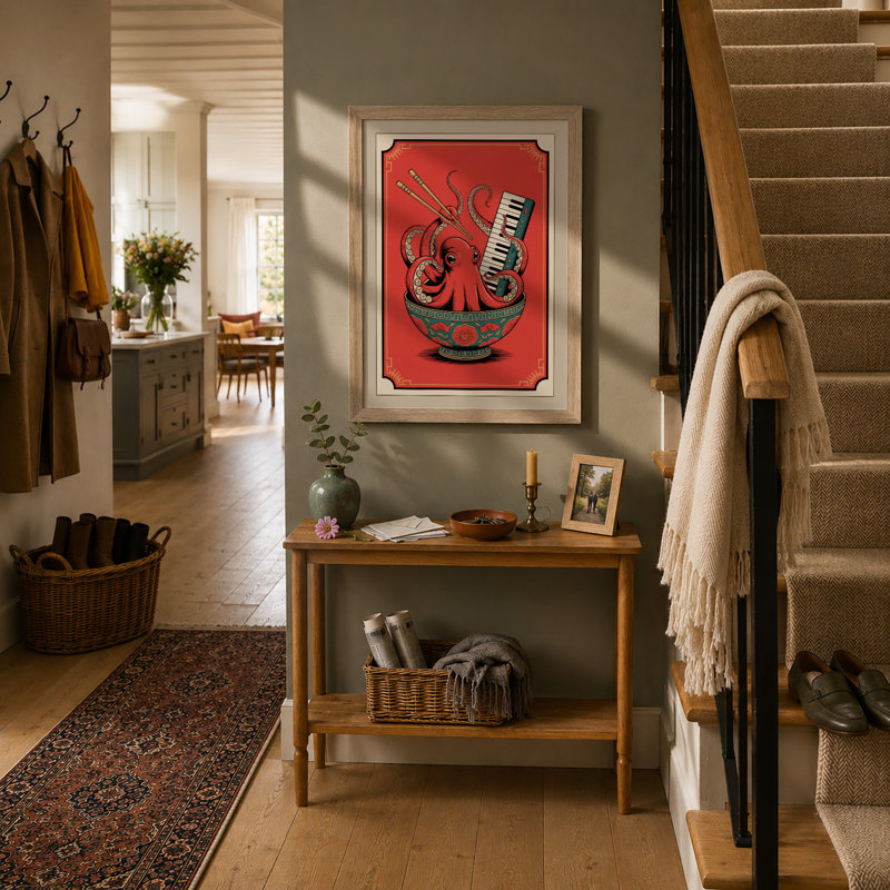 Octopus Conductor Retro - Framed Print, Oak, A4 - 29.7 x 21.0 cm