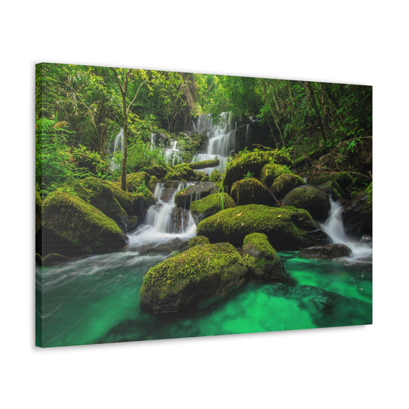 Jungle cascade en Thaïlande moderne multicolore scénique, photographie sur toile, décoration intérieure, H 12 po x l 18 po