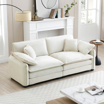 Warm And Cozy Living Room Sofa With 4 Pillows Upholstered Large Deep Seat 2 Seater Sofa For Living Room Corduroy