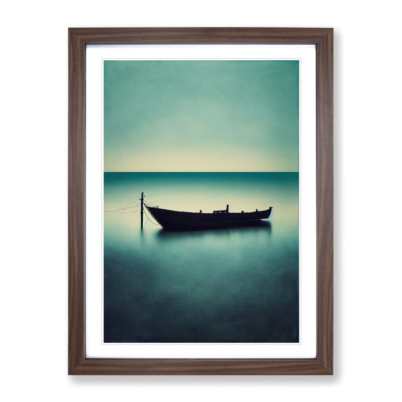 Docked Boat - Single Picture Frame Print, 64cm H x 46cm W x 2cm D, Walnut