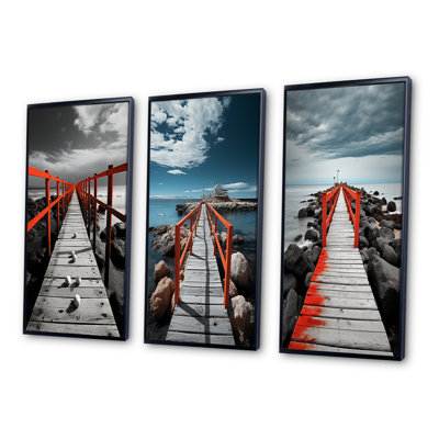 " Beach Pier Perspective Black " 3 - Pieces