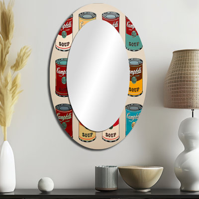 Pop Art Soup Collage I - Grand miroir mural ovale sur métal