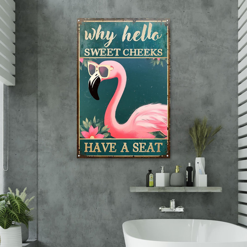 Flamingo Have A Seat - 1 pièce, reproduction d'art graphique sur toile tendue, H 20 po x l 16 po x P 1,25 po