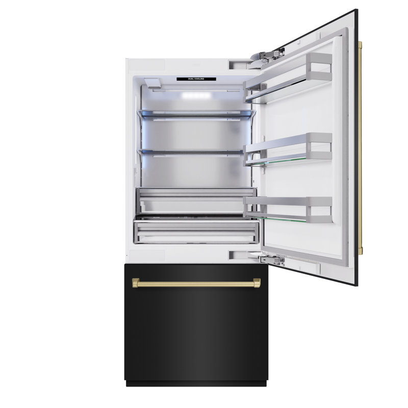ZLINE Autograph 36 in. Built-In Refrigerator in White Matte w/ Bronze Accents, Black Stainless Steel/Champagne Bronze