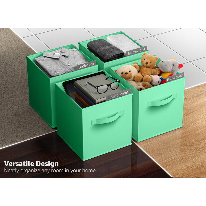 8 Pack 11" Foldable Storage Cubes with Handles, Teal
