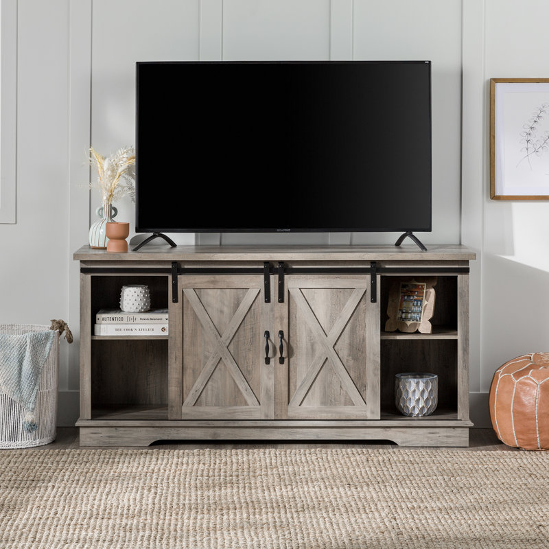 Carterton Sliding Door TV Stand for TVs, Gray Wash, 28" H x 58" L x 16" W