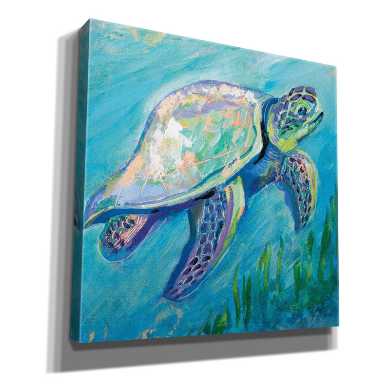 «Sea Turtle Swim Light» par Jeanette Vertentes, art mural sur toile, H 37 po x l 37 po x P 1,5 po
