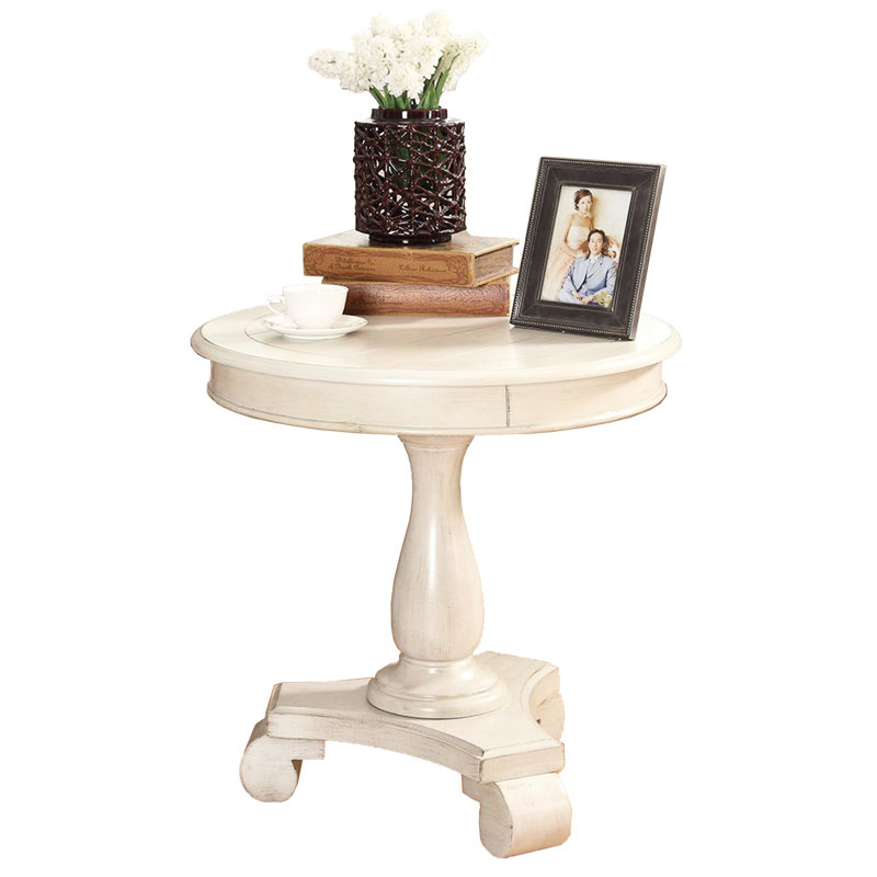 Table d'appoint H 26,5 po - Bois massif gracieux et bout élégant 26 po, Blanc