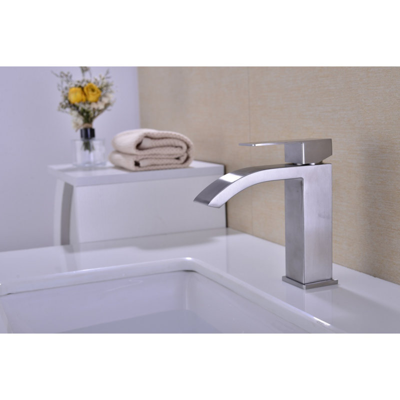 Robinet de lavabo de salle de bain à poignée simple à cascade, Nickel brossé