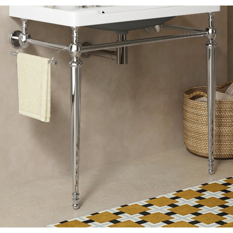 Console de salle de bain 36 po avec pieds en fer, sans lavabo et robinet, 34", Chrome chrome