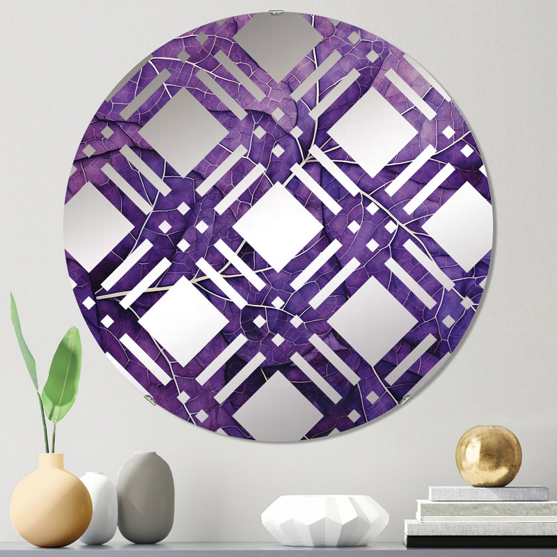 Miroir décoratif à carreaux - MIR114923-Rond Minimalist Violet Veins Foliage I, 23,6 po x 23,6 po