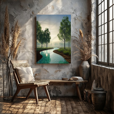 Reproduction d'art sur toile, "Un paysage serein" avec une grappe de grands arbres élancés avec un feuillage vert luxuriant et leurs branches