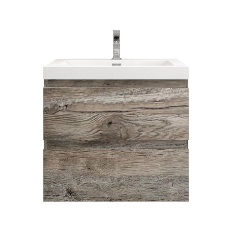Ensemble de meuble-lavabo mural simple l 24 po Texola, Bois naturel