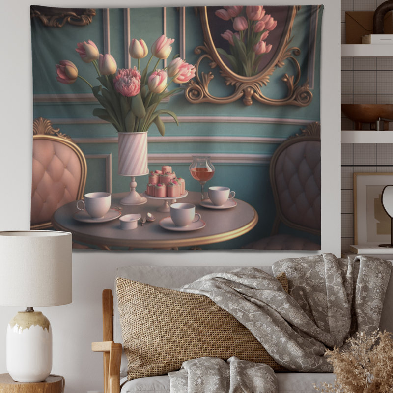 Tapisserie d'intérieur en polyester tulipes roses en polyester Roccoco III, H 32 po x l 39 po