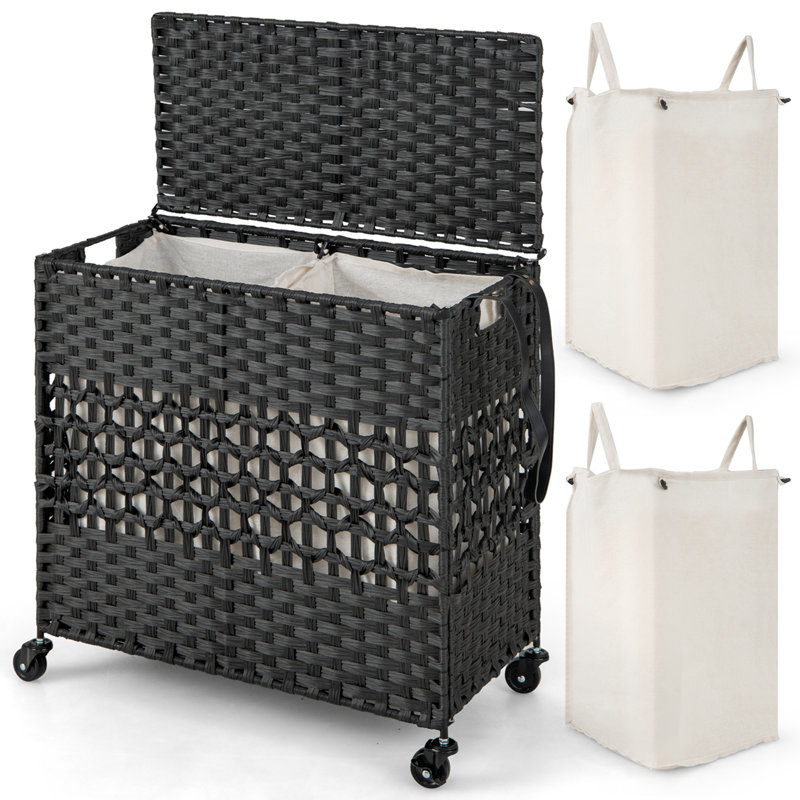 Rolling Laundry Hamper with Handles, Black