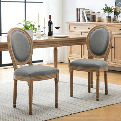 Farmhouse Solid Wood Frame Dining Chairs with Cushioned Linen Seat & Backrest for Kitchen, Dining Room, Living Room, Set of 2