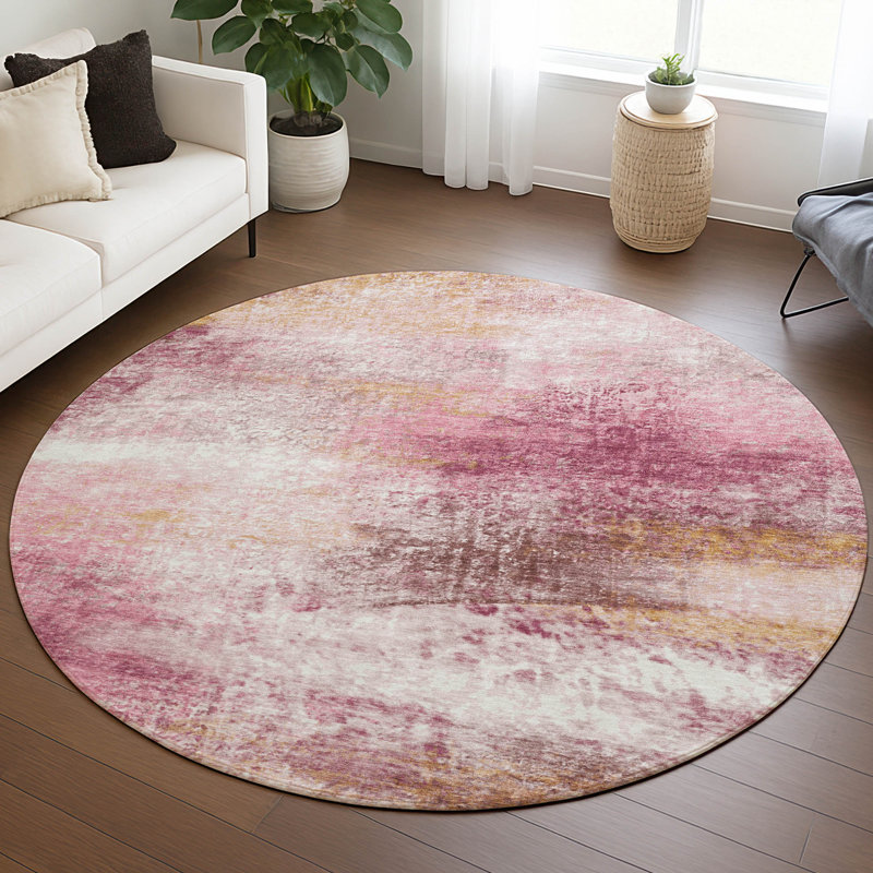 Machine Washable Indoor/Outdoor Chantille ACN2402 Abstract Rug, Round 8'